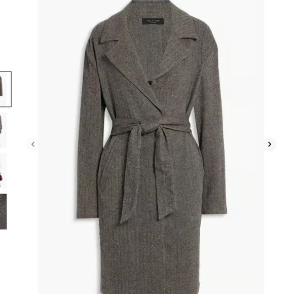 NWT rag & bone Sven Herringbone Belted Wool Coat - Picture 2 of 8